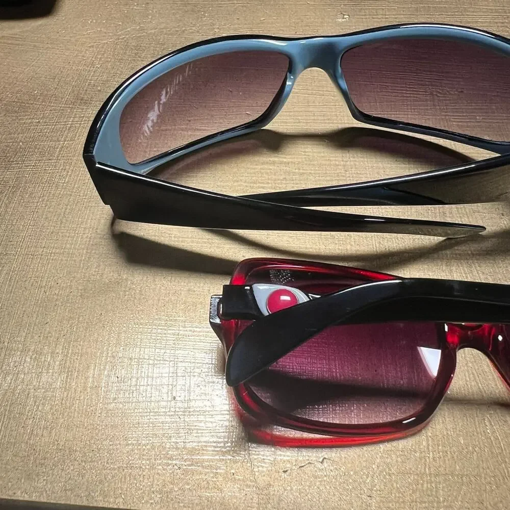 Lot of 2 Fashion Sunglasses Oversized Oval Frames Maroon Brown Women’s Eyewear